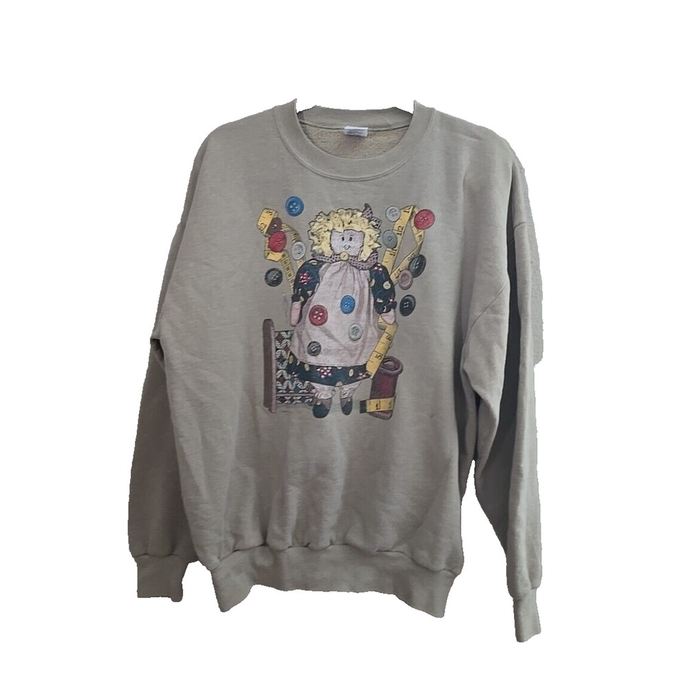 VTG JERZEES Tan Ragdoll Sewing Granny Faded Pullover Sweatshirt Womans Size XL